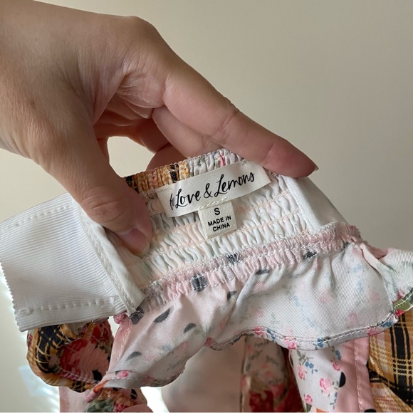 For Love and Lemons Marissa Patchwork Crop Puff Sleeve Shirt Top Size Small S - Picture 11 of 16